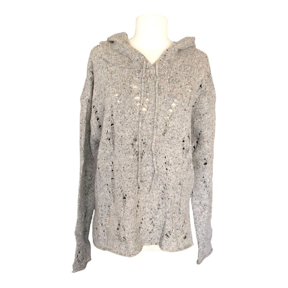 Lovestitch NWT Sweater Gray Open Knit Hooded Long Sleeve Loose Womens M/L - Picture 2 of 12